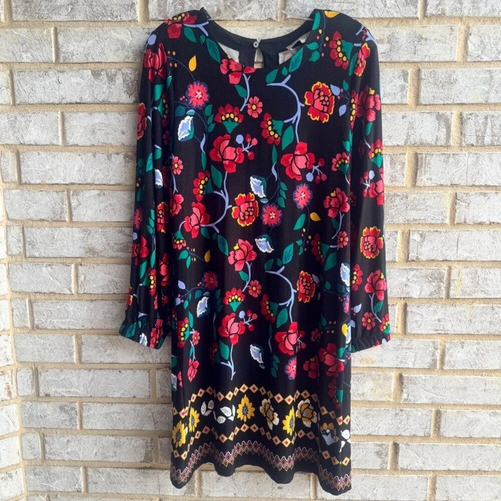 Loft Long Sleeve Floral Multicolored Boho Dress Women's Size S